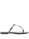Saint Laurent Cassandra Slides In Laminated Metallic Leather In Braun