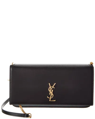 Saint Laurent Cassandra Leather Phone Holder In Black