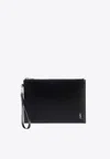 Saint Laurent Cassandra Leather Pouch In Black
