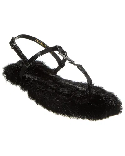 Saint Laurent Cassandra Flat Sandal In Nero