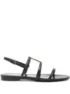 Saint Laurent Cassandre Leather Sandals In Black