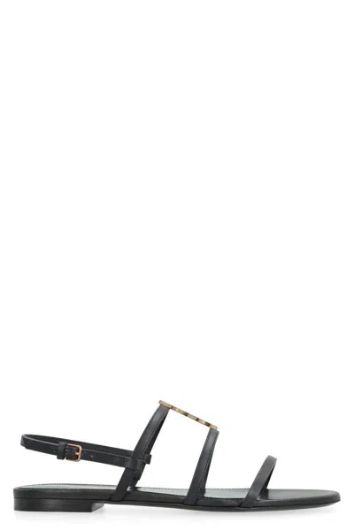 Saint Laurent Cassandra Leather Sandals In Black
