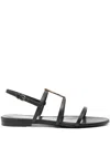 Saint Laurent Black Leather New Cassandra Sandals In Black