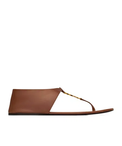 Saint Laurent Cassandra Leather Sandals In Brown