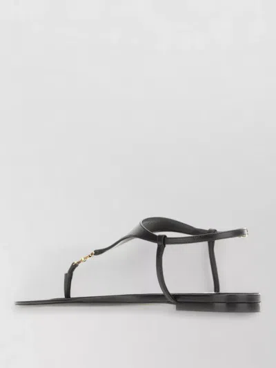 Saint Laurent Cassandra Leather Sandals Flat Sole Straps In Black