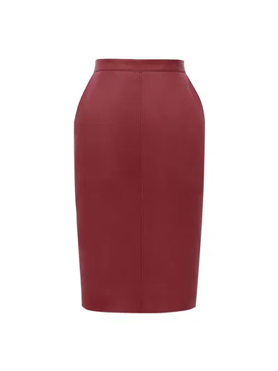 Saint Laurent Cassandre Lambskin Pencil Skirt In Red