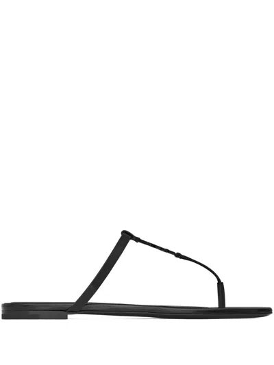 Saint Laurent Cassandra Logo-embellished Patent-leather Sandals In Metal Brown