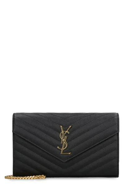 Saint Laurent Cassandra Leather Wallet On Chain In Black