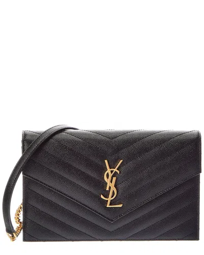 Saint Laurent Cassandra Leather Wallet On Chain In Black