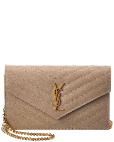 Saint Laurent Monogram Medium Matelasse Leather Wallet On Chain In Beige