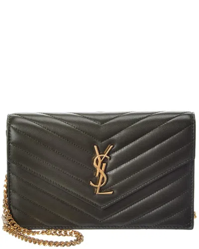 Saint Laurent Cassandra Leather Wallet On Chain In Green