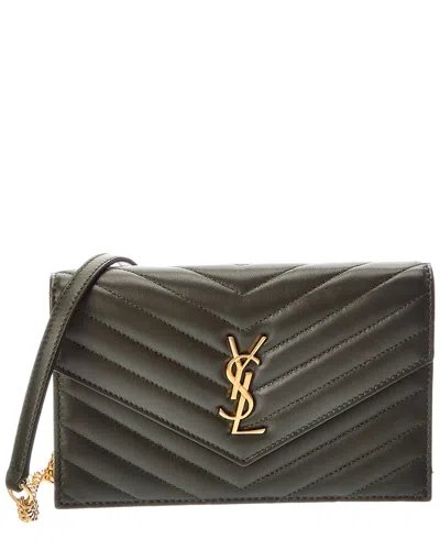 Saint Laurent Cassandra Leather Wallet On Chain In Green