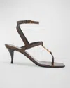Saint Laurent Cassandra 60 Leather Sandals In Macadamia Brown