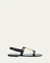 Saint Laurent Black Sandals With Metal Cassandre On The Front And Adjustable Strap In Leather Woman