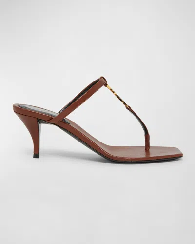 SAINT LAURENT CASSANDRA LEATHER YSL THONG MULE SANDALS