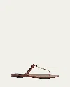 Saint Laurent Cassandra Leather Ysl Thong Sandals In Cigare