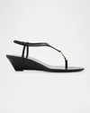 Saint Laurent Cassandre Wedge Leather Thong Sandal