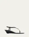 Saint Laurent Cassandra Leather Ysl Wedge Sandals In Black