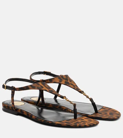 Saint Laurent Cassandra Logo-embellished Leopard-print Canvas Sandals In Multi