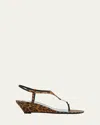 Saint Laurent Cassandra Leopard Ysl Wedge Sandals In Brown