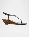 Saint Laurent Cassandra Leopard Ysl Wedge Sandals In Manto Naturale