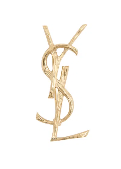 Saint Laurent Cassandra Logo Brooch In Gold
