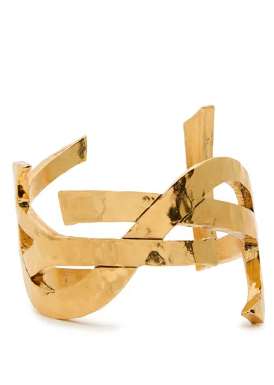 Saint Laurent Cassandra Logo Cuff In Gold