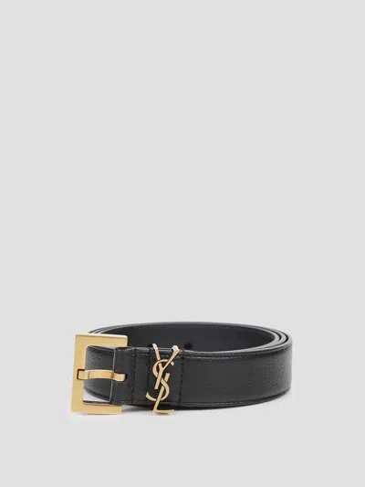 Saint Laurent Cassandra Logo Leather Belt In 1000