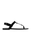 Saint Laurent Cassandra Flat Sole Metallic Toe Strap Sandals In Black