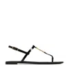 Saint Laurent Black Cassandra Flat Sandals In Crocodile-embossed Leather With Gold-tone Monogram In Black