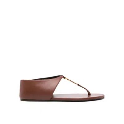 Saint Laurent Cassandra Logo Plaque Sandals In Brown