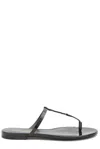 Saint Laurent Smooth Leather Cassandra Triangular Upper Flat Sandals Shoes In Black