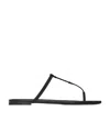 Saint Laurent Smooth Leather Cassandra Triangular Upper Flat Sandals Shoes In Black