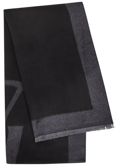 Saint Laurent Cassandra Logo Silk Scarf In Black