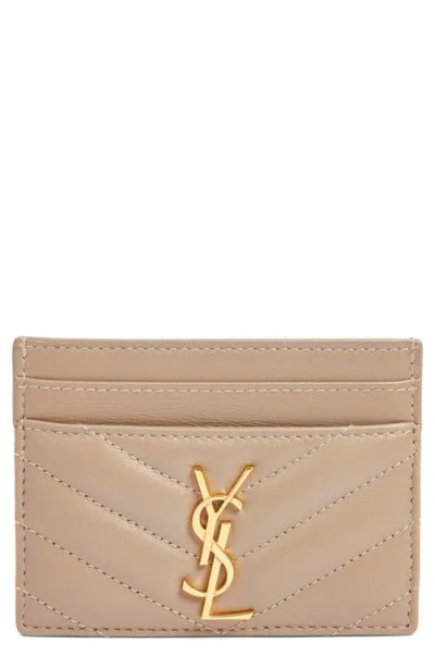 Saint Laurent Cassandra Matelassé Leather Card Case In Brown