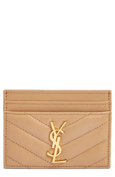 Saint Laurent Cassandra Matelassé Leather Card Case In Brown