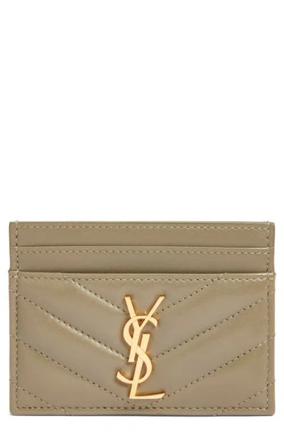 Saint Laurent Cassandra Matelassé Leather Card Case In Green