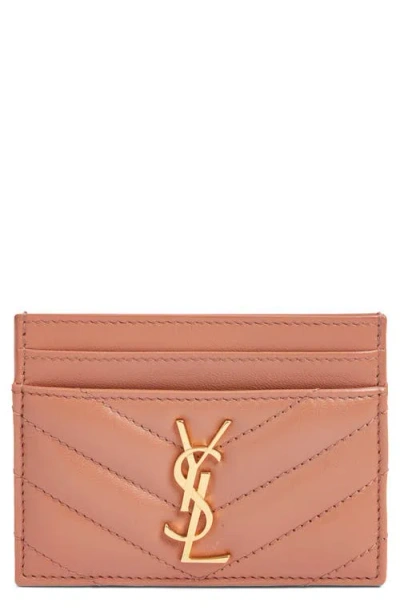 Saint Laurent Cassandra Matelassé Leather Card Case In Pink