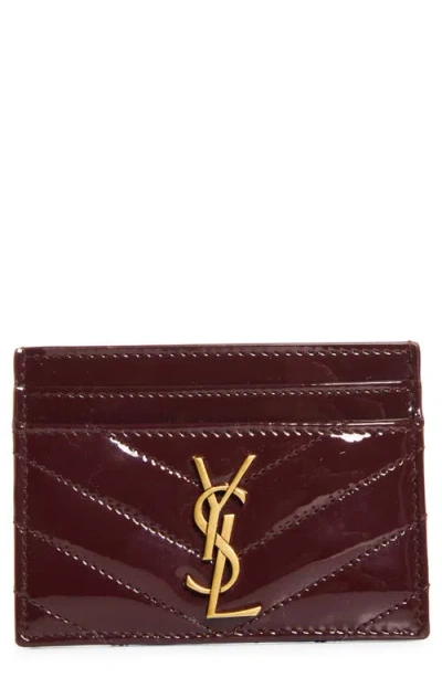 Saint Laurent Cassandra Matelassé Patent Leather Card Case In Burgundy