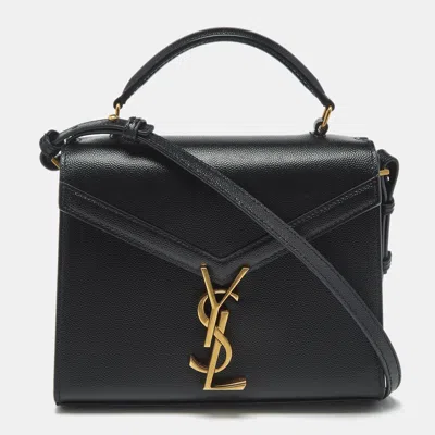 Pre-owned Saint Laurent Cassandra Mini Black Leather Top Handle Bag