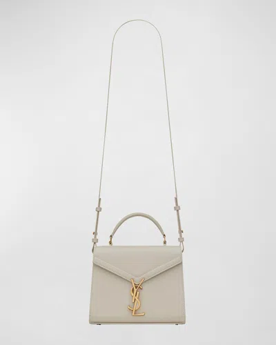 Saint Laurent Cassandra Mini Ysl Top Handle Crossbody Bag In Grained Leather In Crema Soft