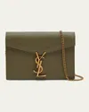 Saint Laurent Cassandra Mini Ysl Wallet On Chain In Grained Leather In Vert Kaki