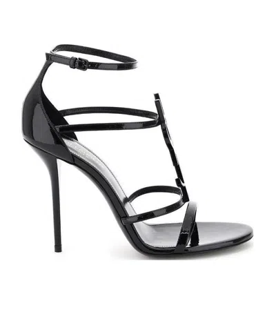 Saint Laurent Cassandra Ysl Patent Leather Sandals In Animal Print