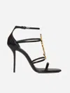Saint Laurent Cassandra Sandals In Patent Leather With Gold-tone Monogram In Black