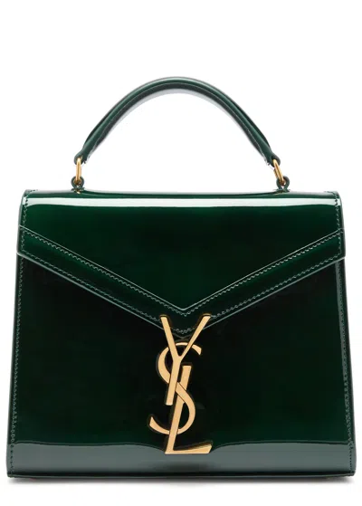 Saint Laurent Cassandra Patent Leather Top Handle Bag In Dark Green