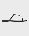 Saint Laurent Cassandra Patent Ysl Thong Slide Sandals In Noir