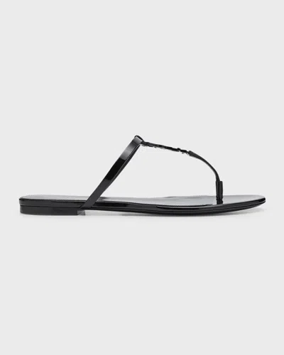 Saint Laurent Cassandra Patent Ysl Thong Slide Sandals In Black