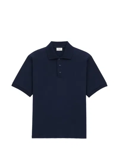 Saint Laurent Recycled Material Polo Shirt With Cassandre Embroidery In Blue