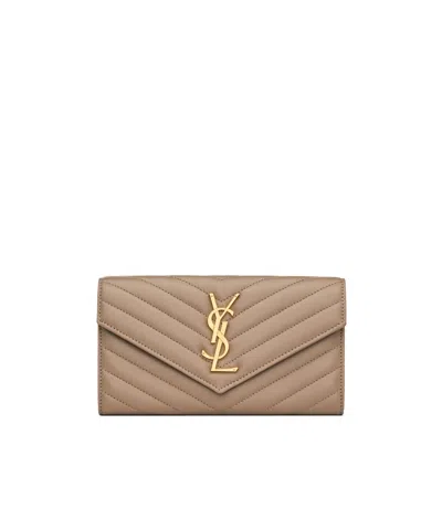 Saint Laurent Cassandra Quilted Large Flip Purse In Nude