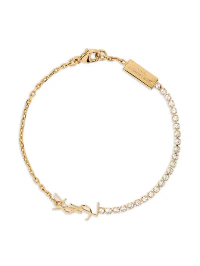 Saint Laurent Cassandra Rhinestone Charm Chain Bracelet In Gold